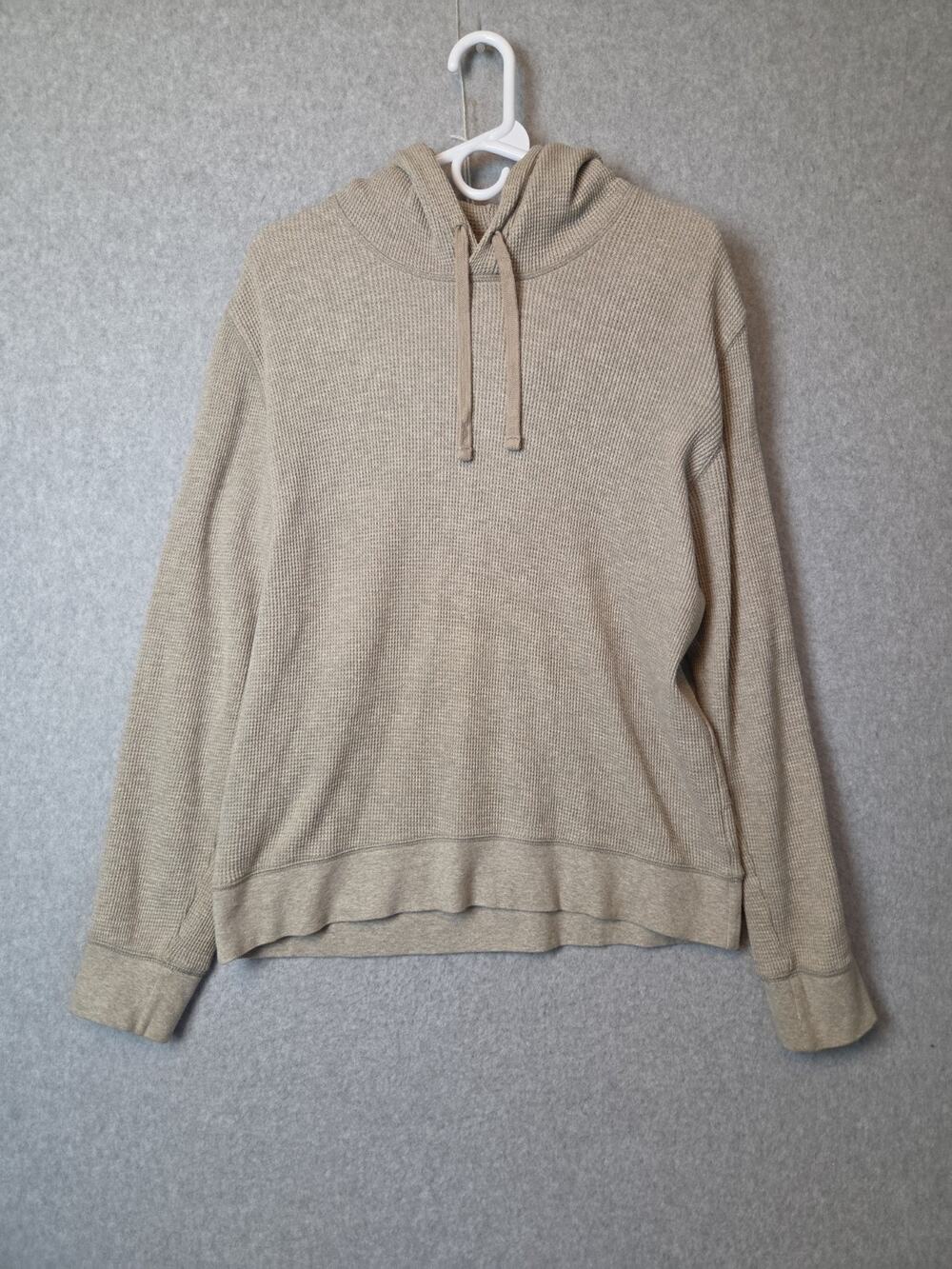 Everlane 100% Organic Cotton Tan Waffle Knit LS Hoodie Sweater Men's Med Stretch